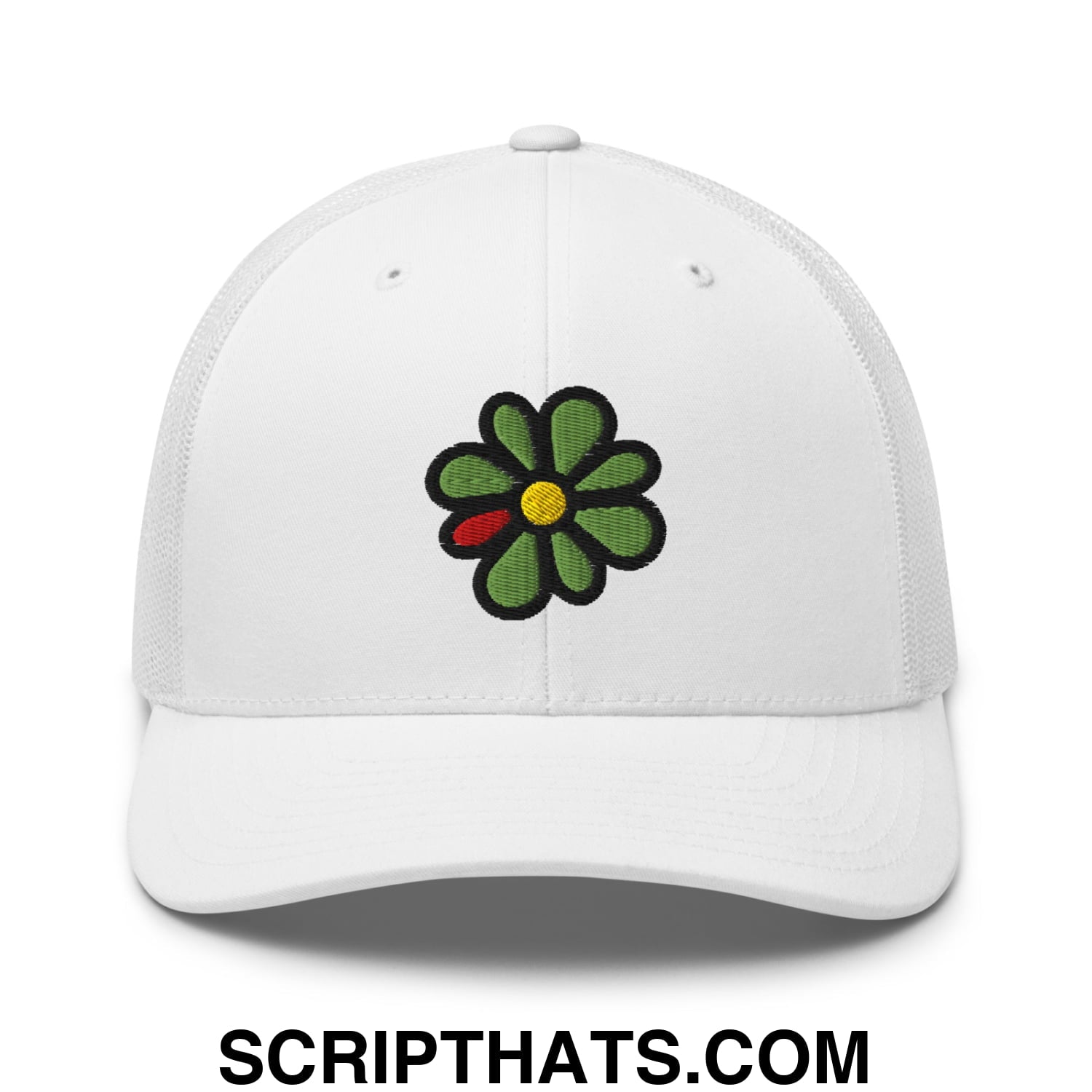 ICQ Embroidered Mesh Trucker Hat White