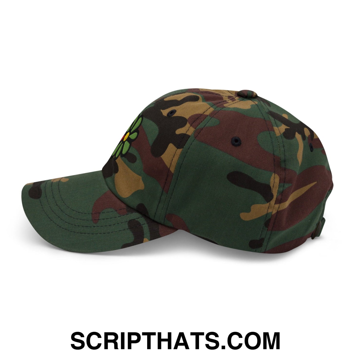 ICQ Embroidered Unstructured Dad Hat Green Camo