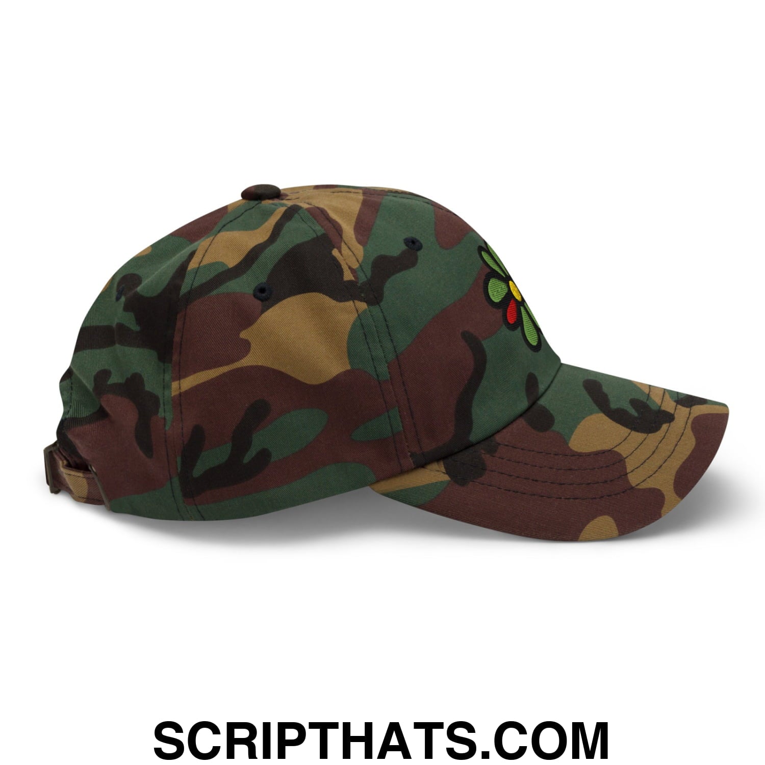 ICQ Embroidered Unstructured Dad Hat Green Camo