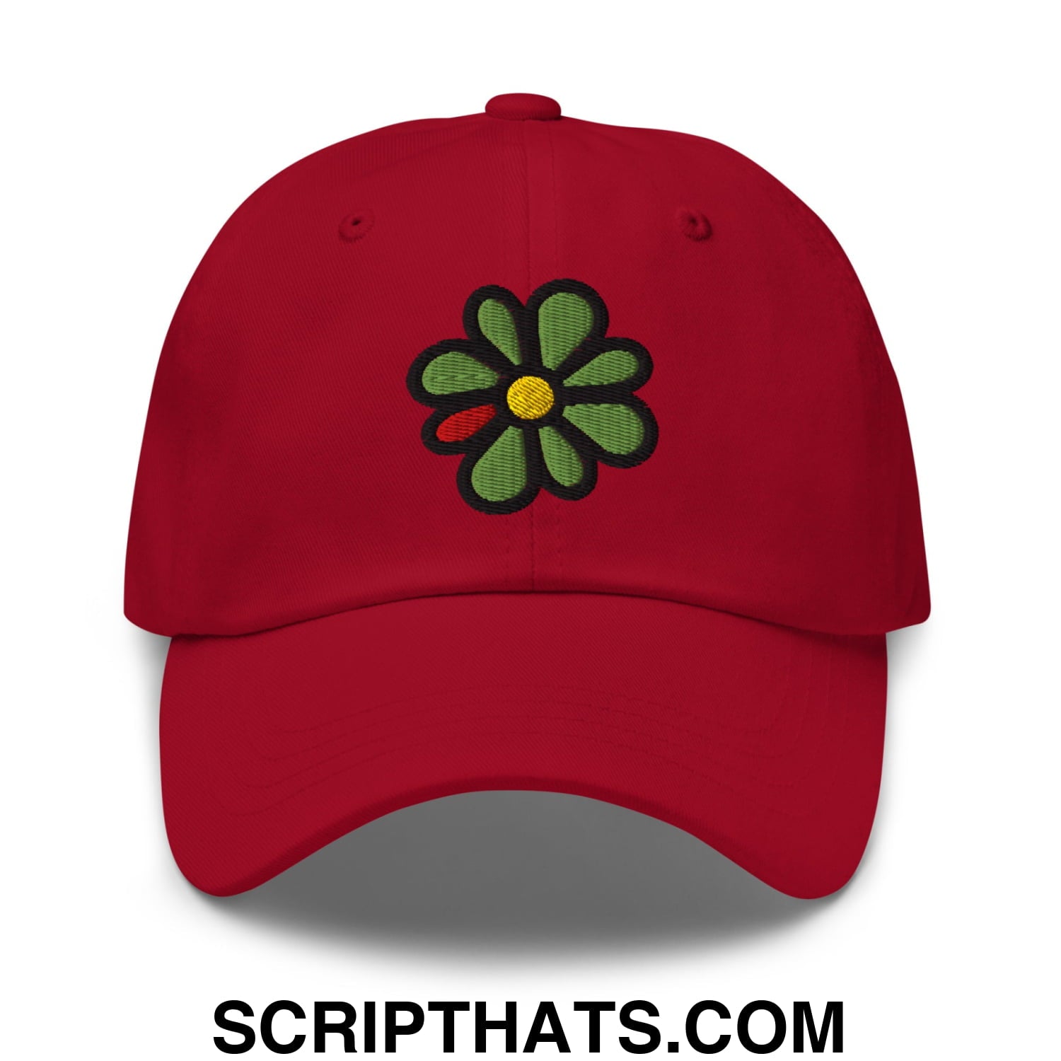 ICQ Embroidered Unstructured Dad Hat Cranberry