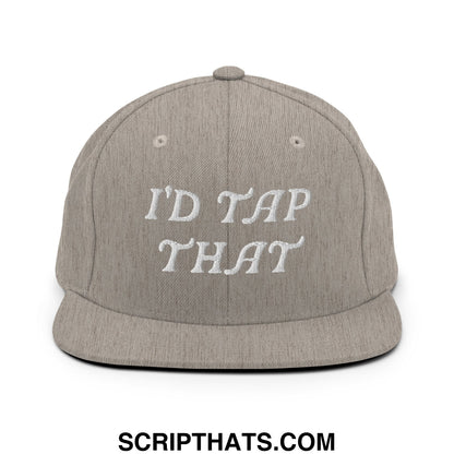 Gray snapback hat with white embroidered id tap that text and flat bill brim for casual wear