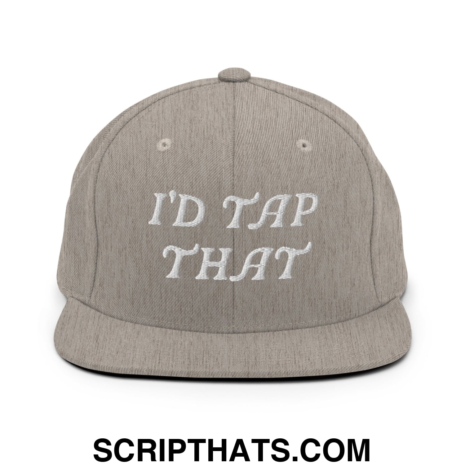 I'd Tap That Embroidered Flat Bill Brim Snapback Hat Heather Grey