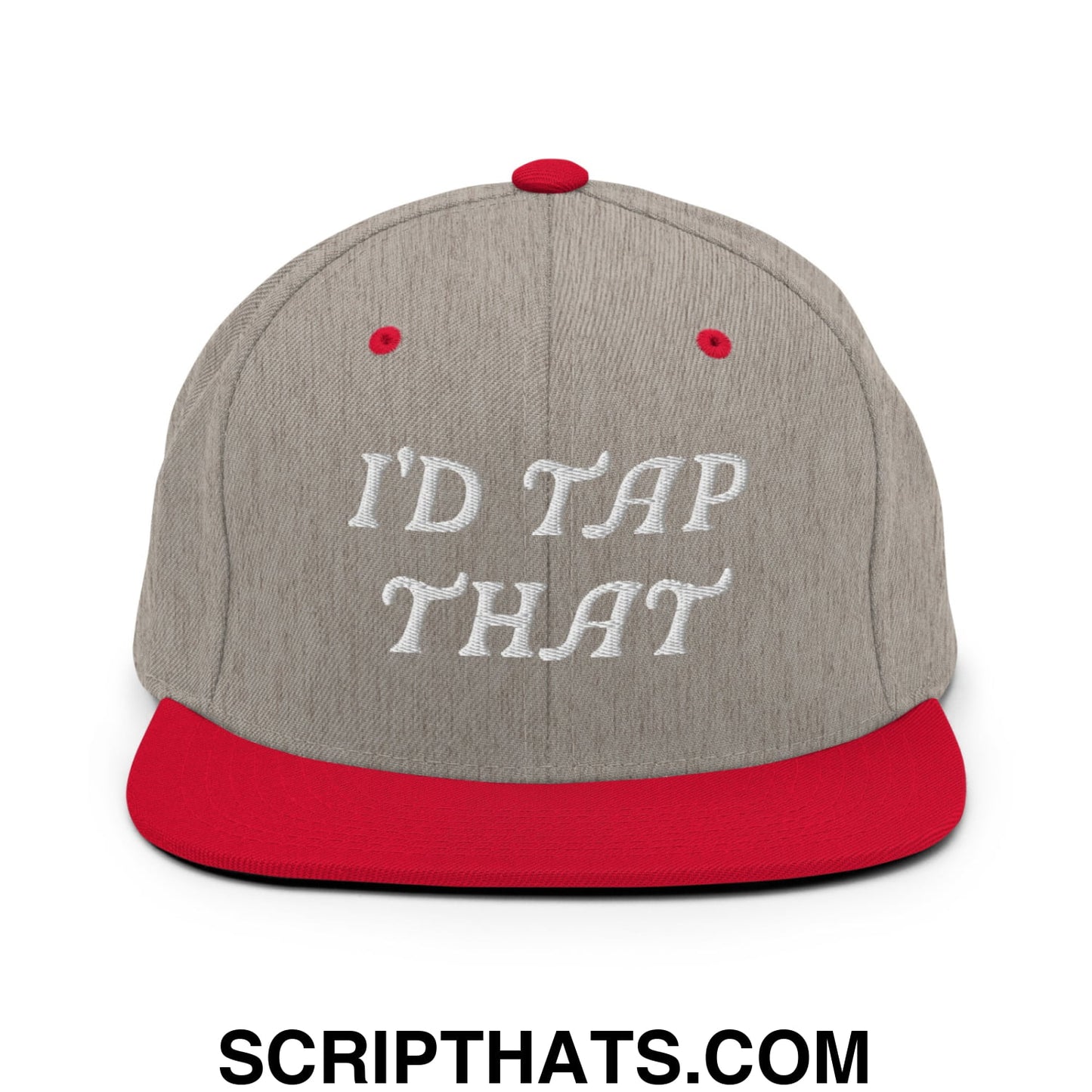 I'd Tap That Embroidered Flat Bill Brim Snapback Hat Heather Grey Red