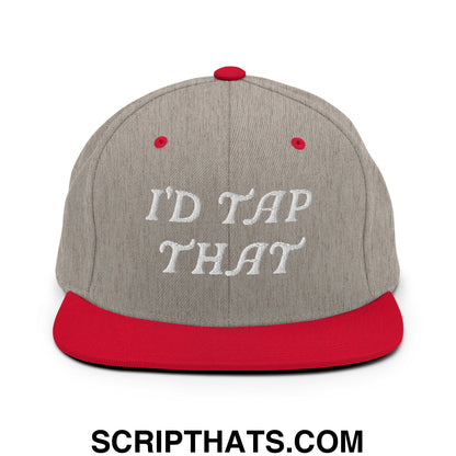 I'd Tap That Embroidered Flat Bill Brim Snapback Hat Heather Grey Red