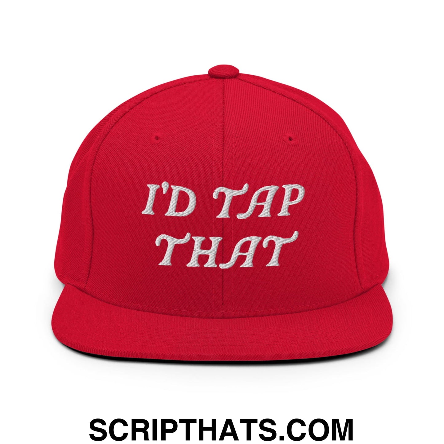 I'd Tap That Embroidered Flat Bill Brim Snapback Hat Red