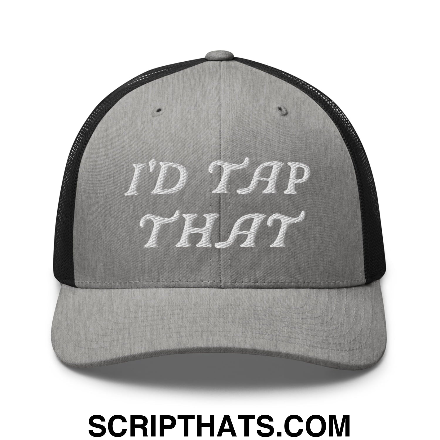 I'd Tap That Embroidered Mesh Trucker Hat Heather Black