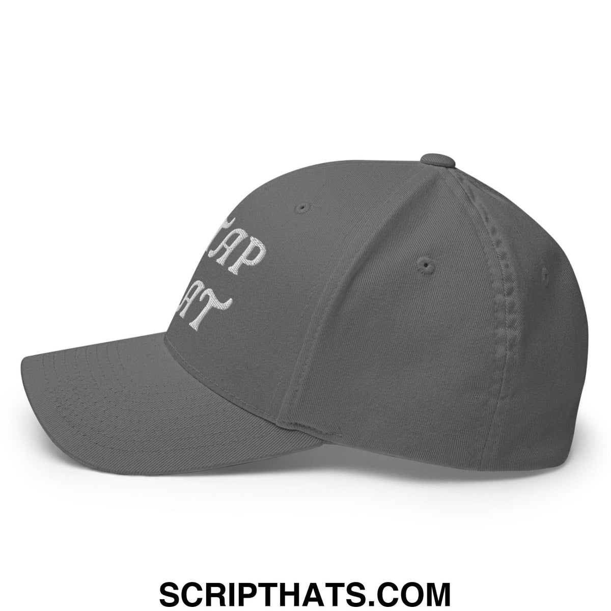 Gray stretch fit golf hat with white embroidered i’d tap that script lettering on the front