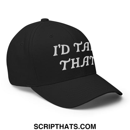 Black stretch fit golf hat with white embroidered text id take that on front panel for casual sportswear