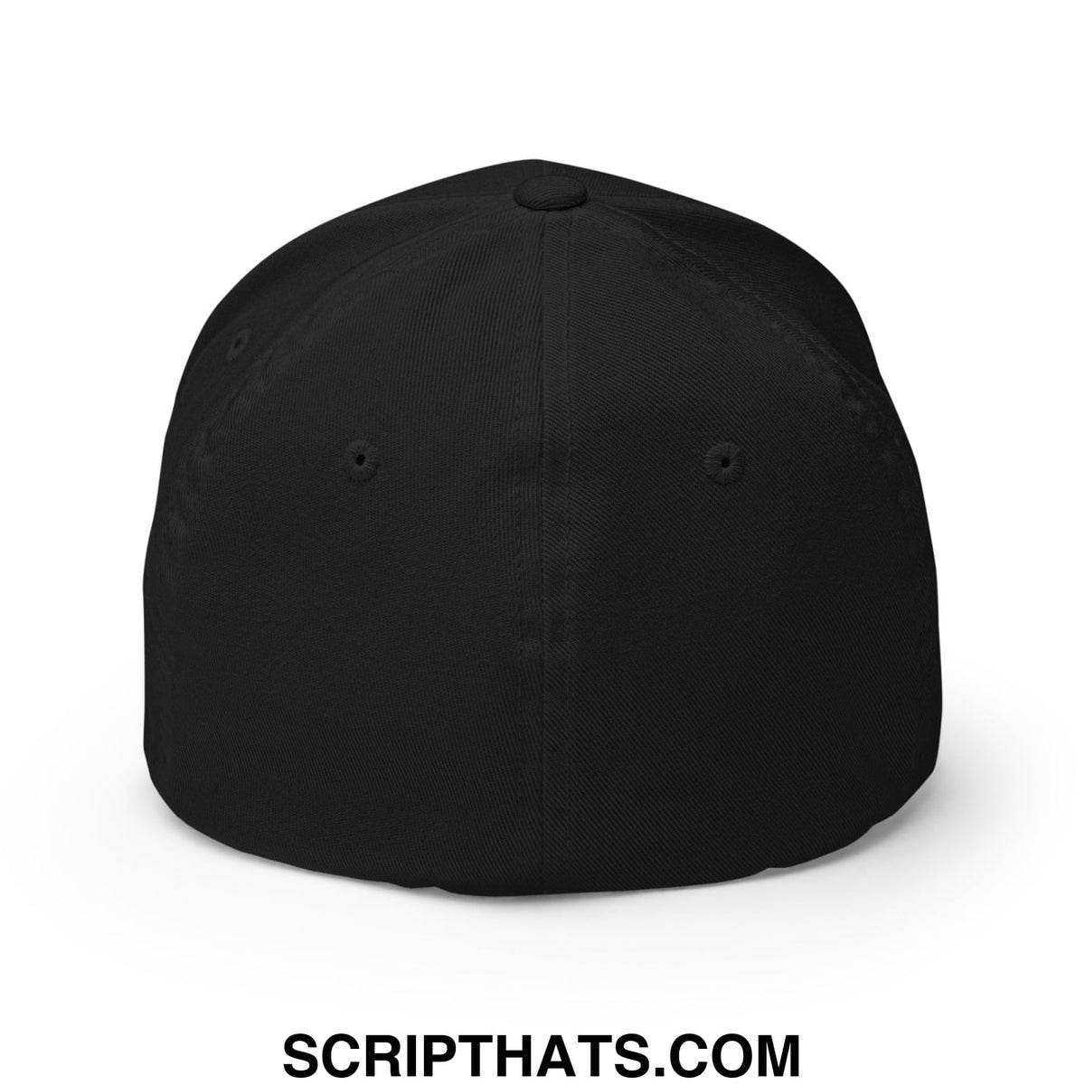 Black structured baseball cap with flat brim and stitched panels in i’d tap that embroidered stretch fit golf hat style