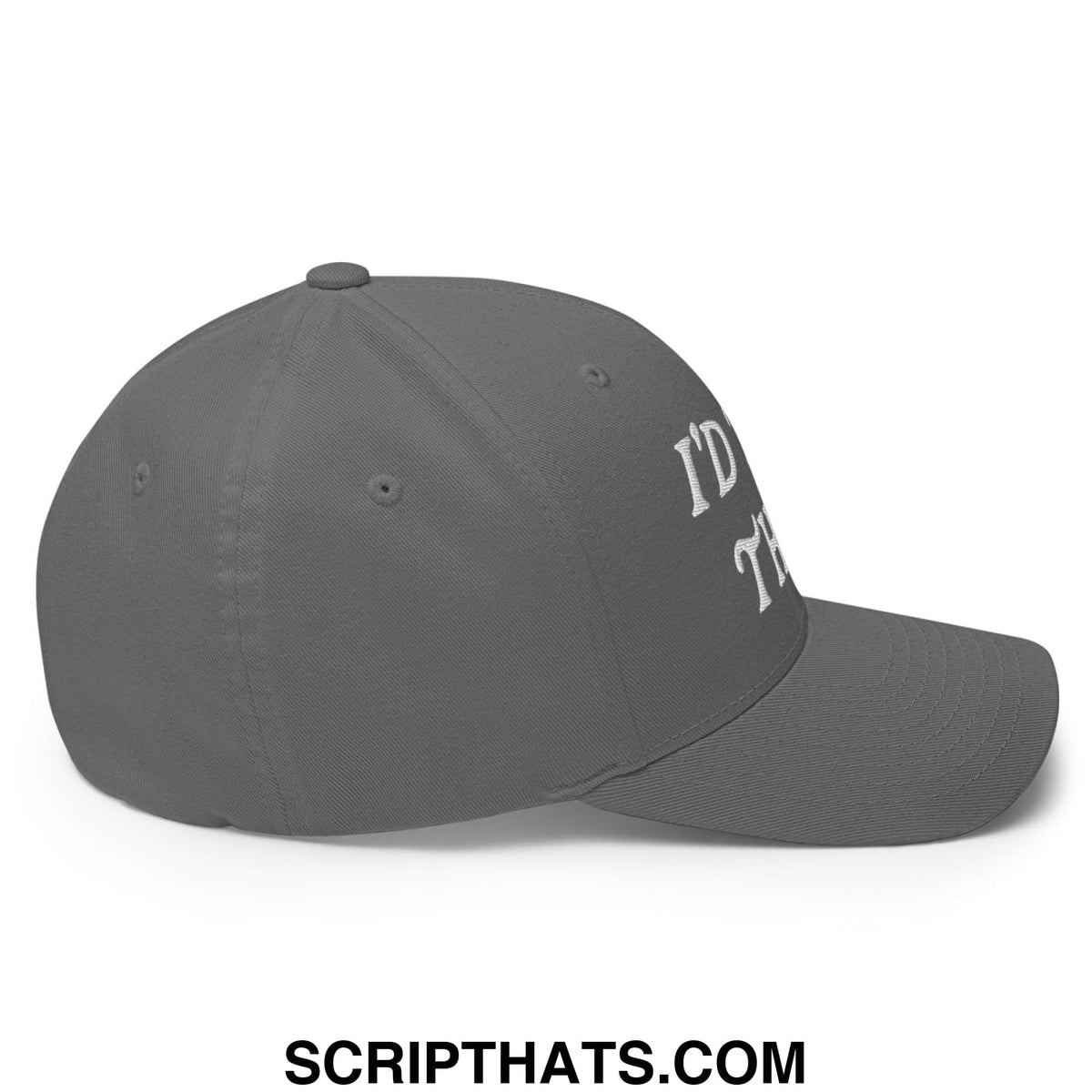 Gray stretch fit golf hat with white embroidered id text on the side titled id tap that embroidered hat