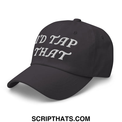 Black unstructured golf dad hat with white embroidered text reading id tap that