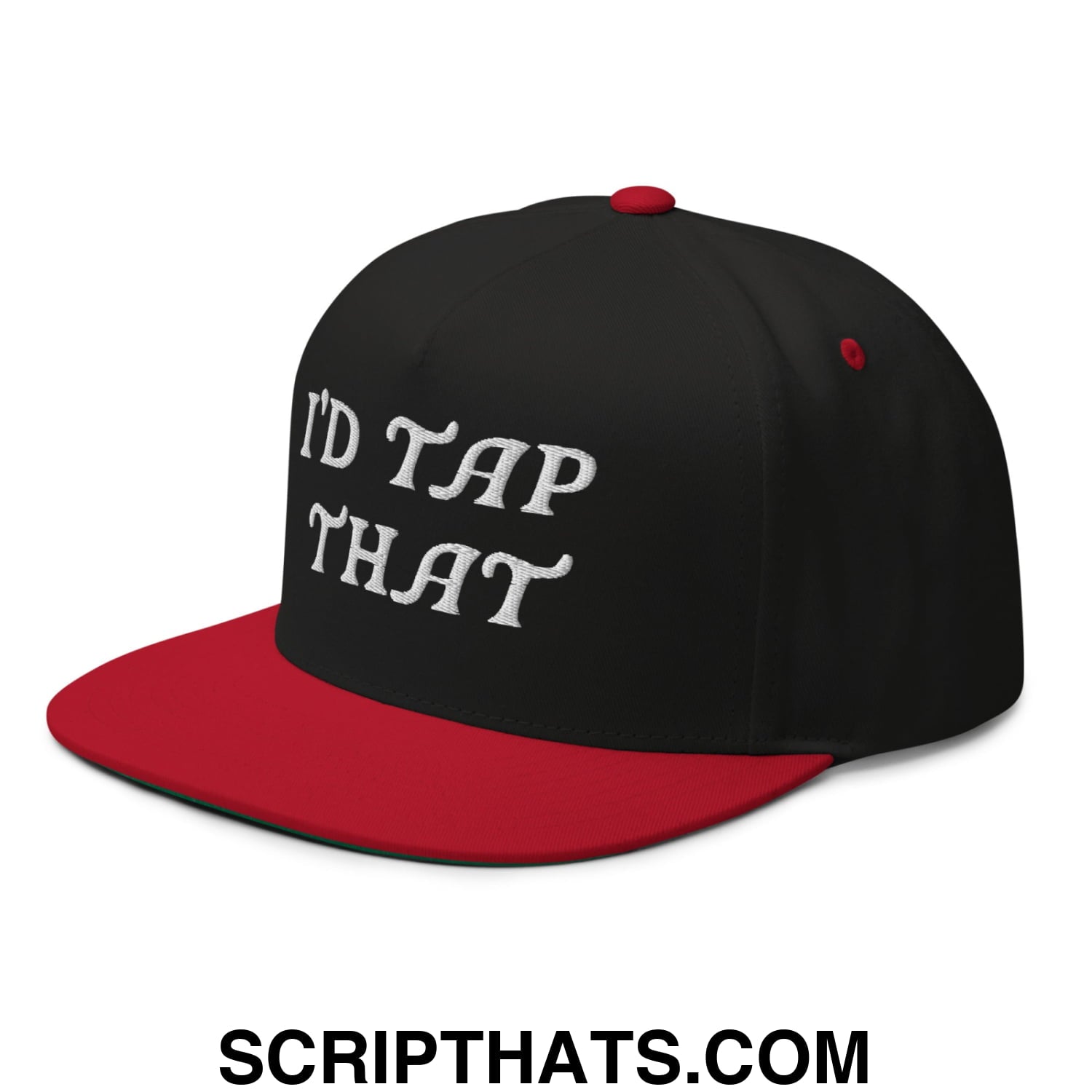 I'd Tap That Flat Brim Bill 5 Panel Golf Snapback Hat Black Red