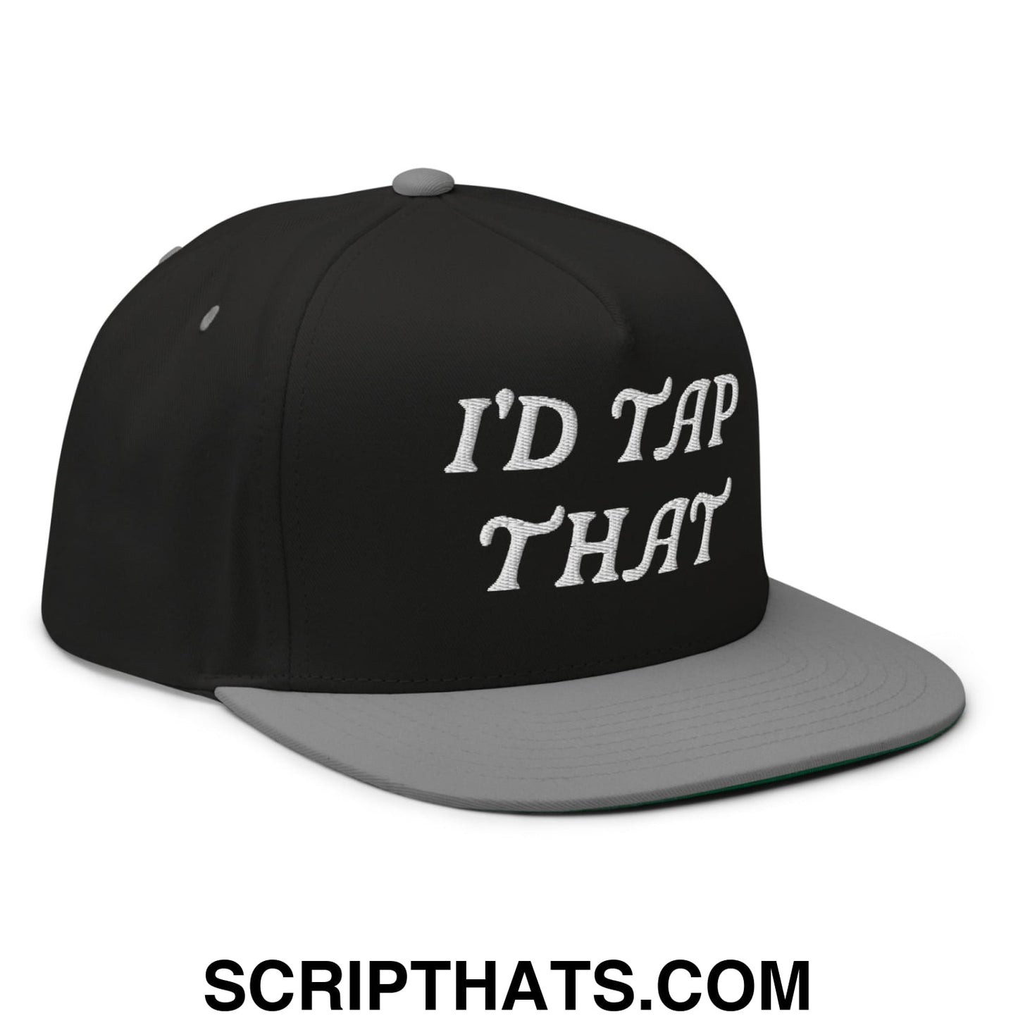 I'd Tap That Flat Brim Bill 5 Panel Golf Snapback Hat Black Grey