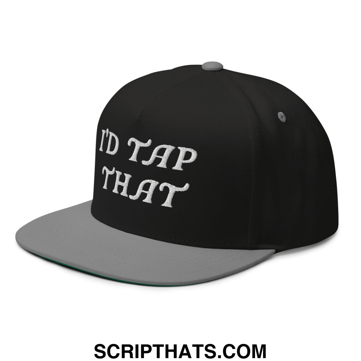 I'd Tap That Flat Brim Bill 5 Panel Golf Snapback Hat Black Grey