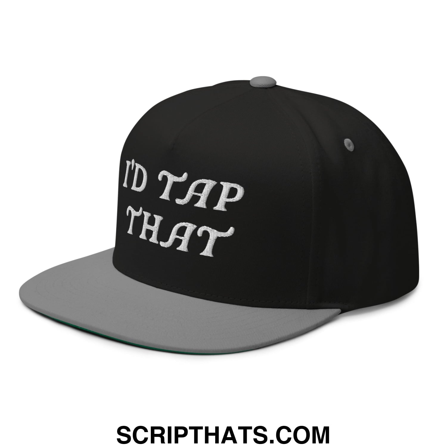 I'd Tap That Flat Brim Bill 5 Panel Golf Snapback Hat Black Grey
