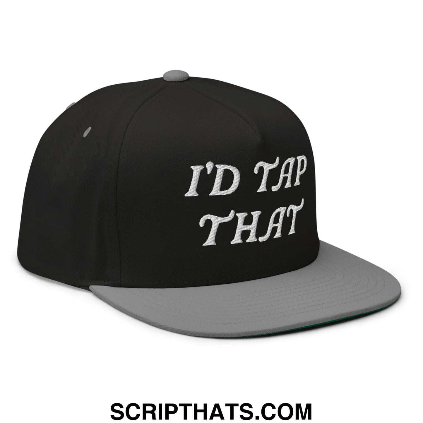 I'd Tap That Flat Brim Bill 5 Panel Golf Snapback Hat Black Grey