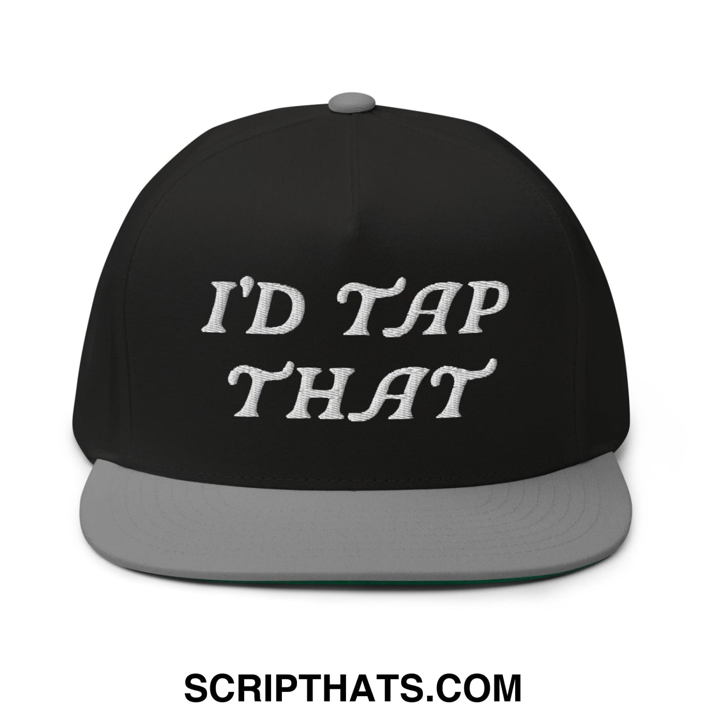 I'd Tap That Flat Brim Bill 5 Panel Golf Snapback Hat Black Grey