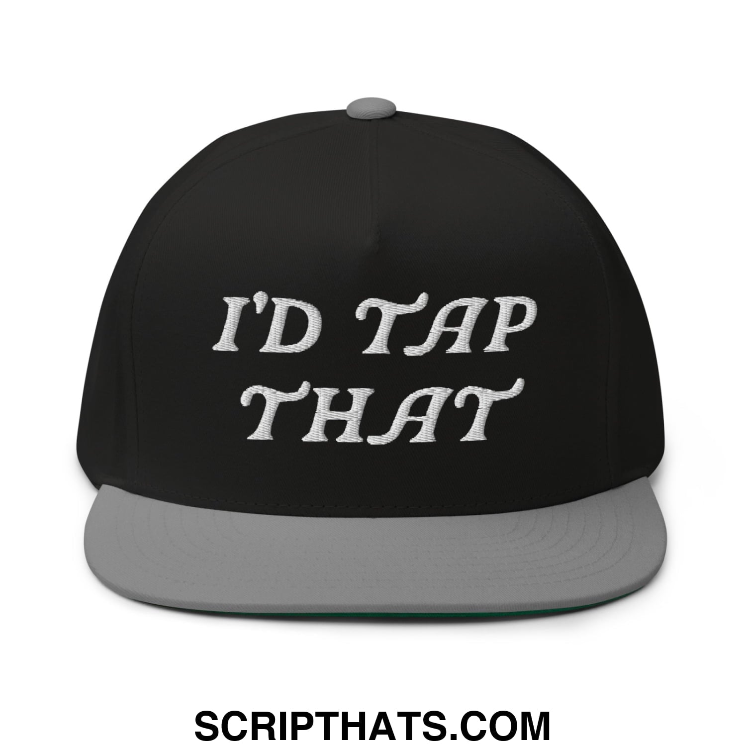 I'd Tap That Flat Brim Bill 5 Panel Golf Snapback Hat Black Grey