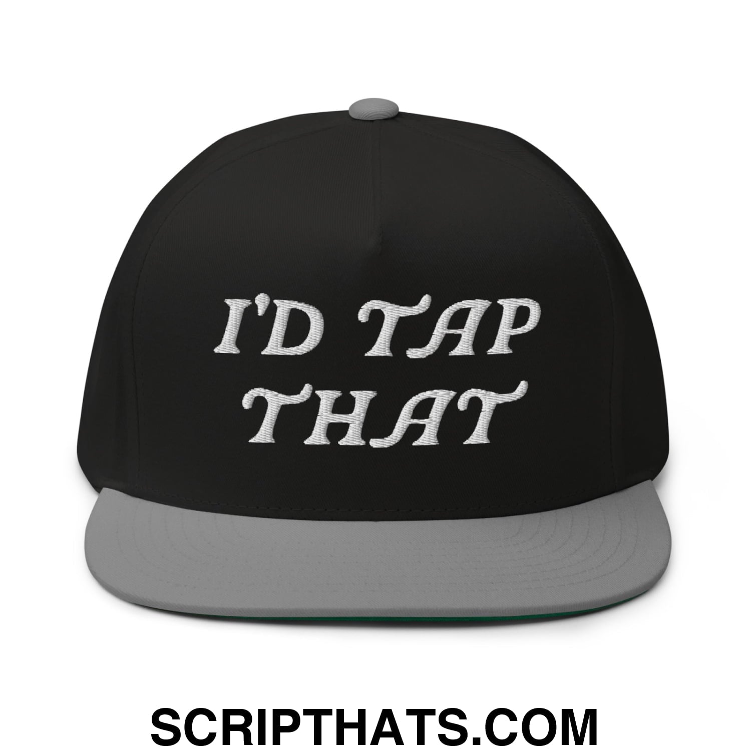 I'd Tap That Flat Brim Bill 5 Panel Golf Snapback Hat Black Grey