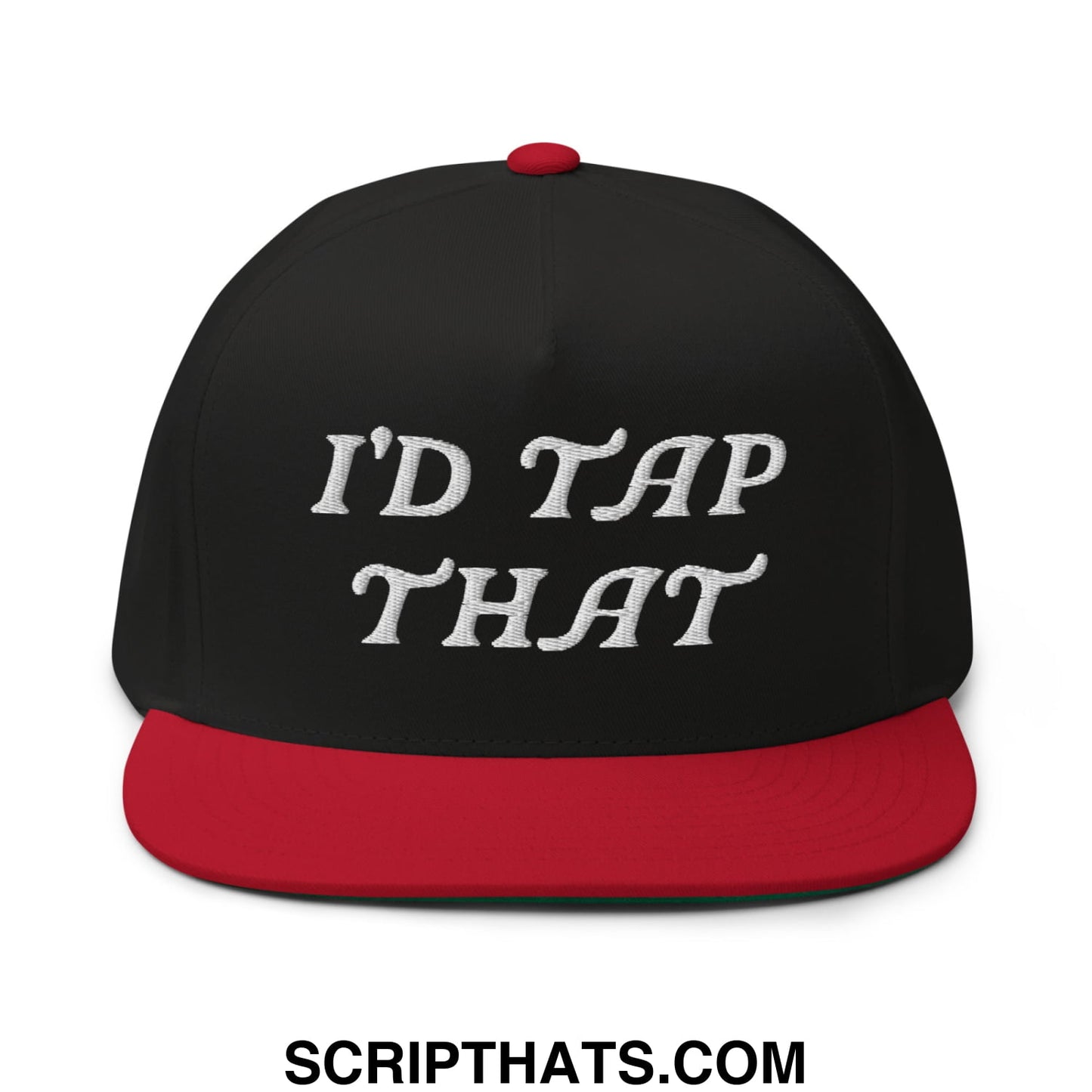 I'd Tap That Flat Brim Bill 5 Panel Golf Snapback Hat Black Red