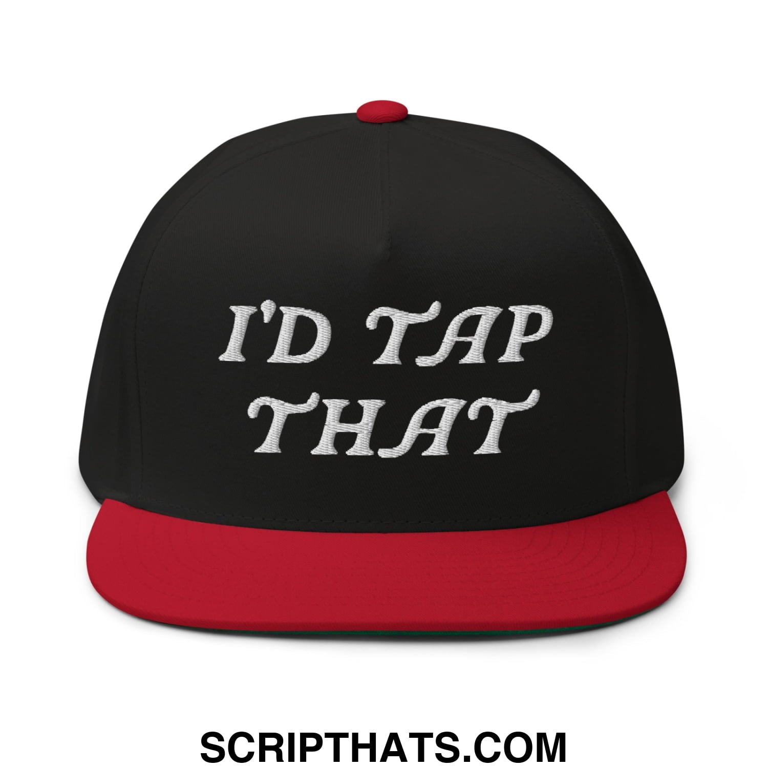 I'd Tap That Flat Brim Bill 5 Panel Golf Snapback Hat Black Red