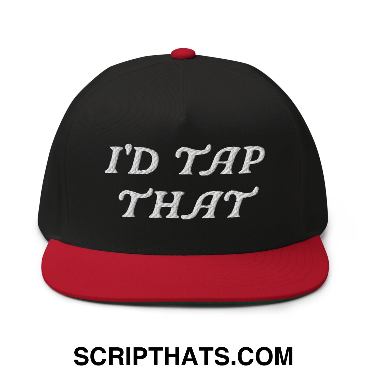 I'd Tap That Flat Brim Bill 5 Panel Golf Snapback Hat Black Red