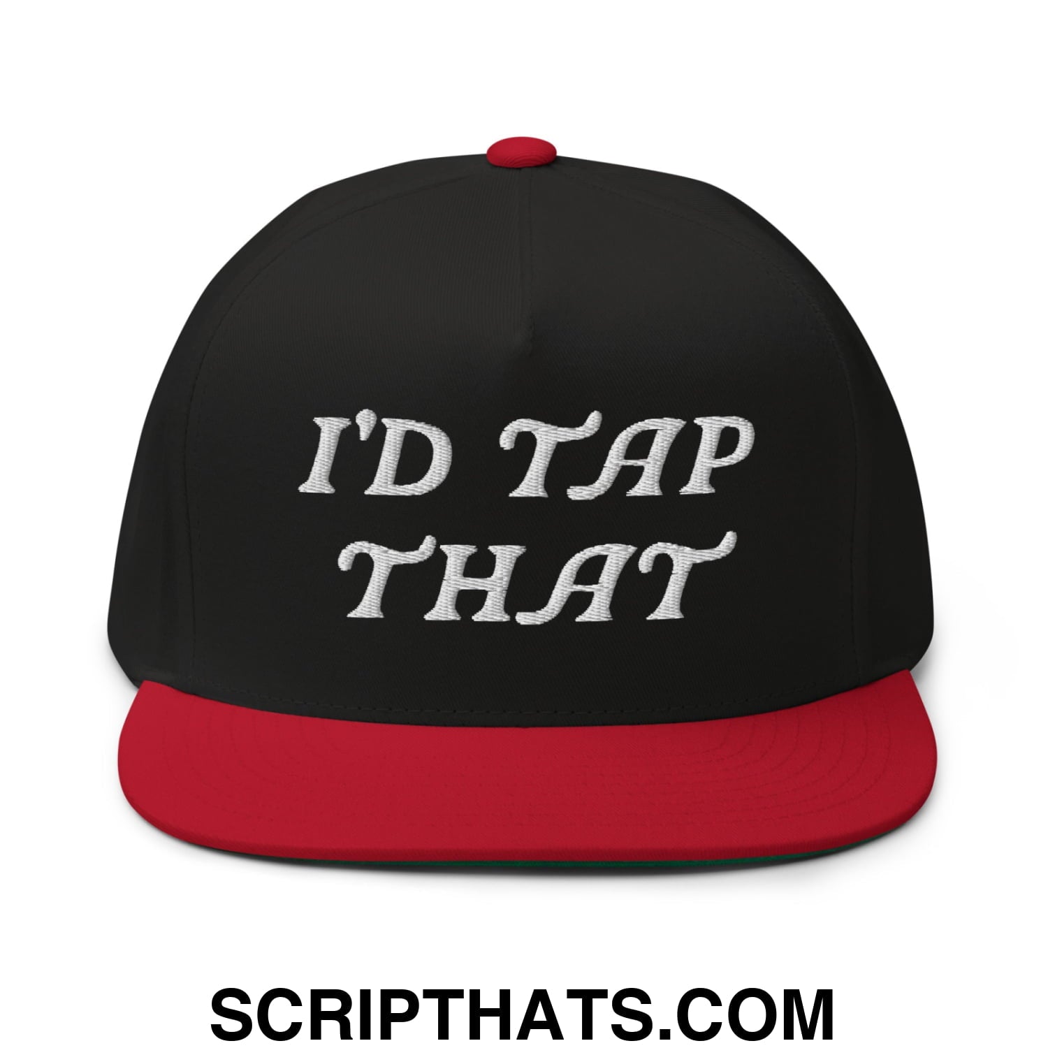 I'd Tap That Flat Brim Bill 5 Panel Golf Snapback Hat Black Red