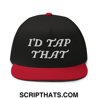 I'd Tap That Flat Brim Bill 5 Panel Golf Snapback Hat Black Red