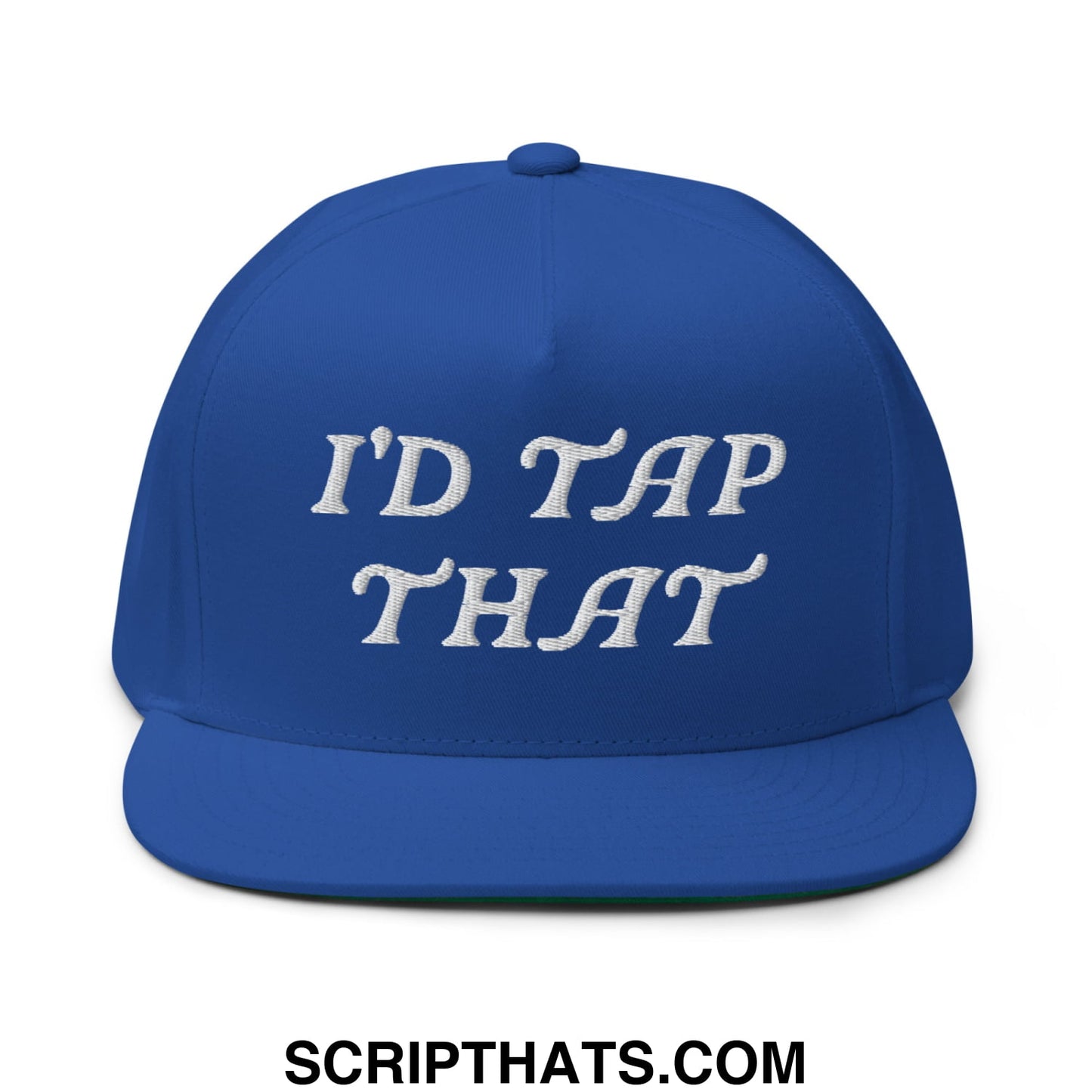 I'd Tap That Flat Brim Bill 5 Panel Golf Snapback Hat Royal Blue