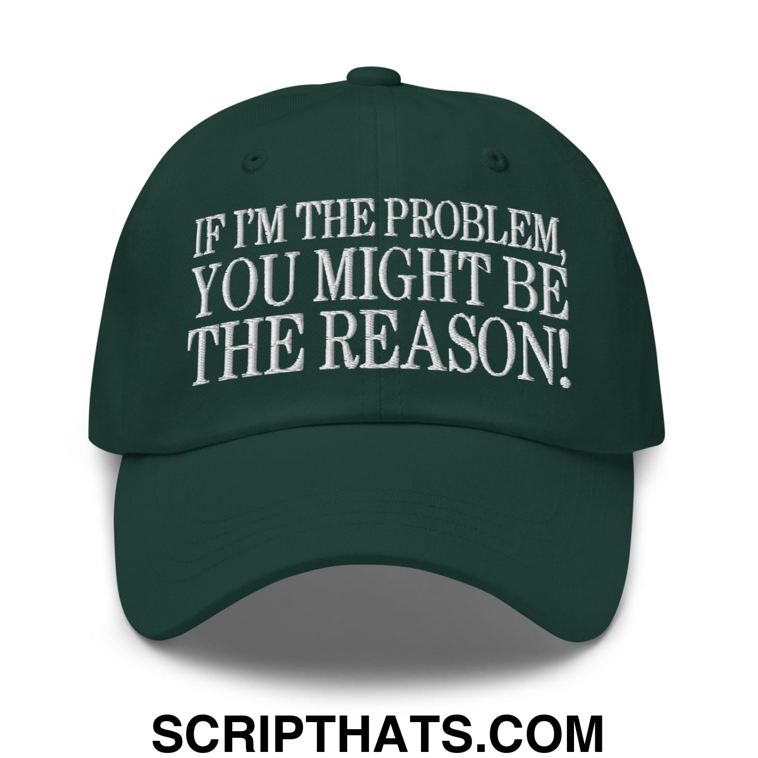If I'm The Problem, You Might Be The Reason! Embroidered Unstructured Dad Hat Spruce