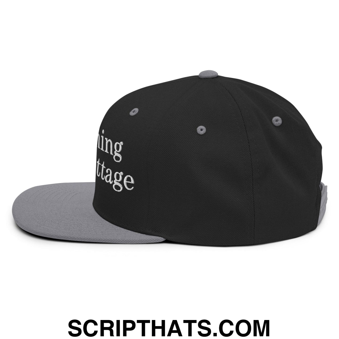 I'm Coming to the Cottage Embroidered Flat Bill Brim Snapback Hat Black Silver