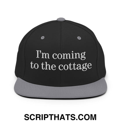 I'm Coming to the Cottage Embroidered Flat Bill Brim Snapback Hat Black Silver