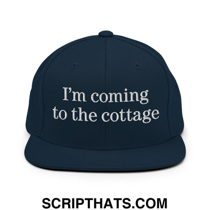 I'm Coming to the Cottage Embroidered Flat Bill Brim Snapback Hat Dark Navy
