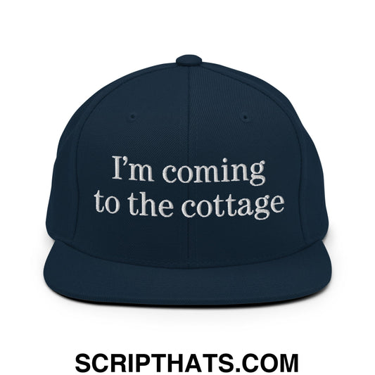 I'm Coming to the Cottage Embroidered Flat Bill Brim Snapback Hat Dark Navy