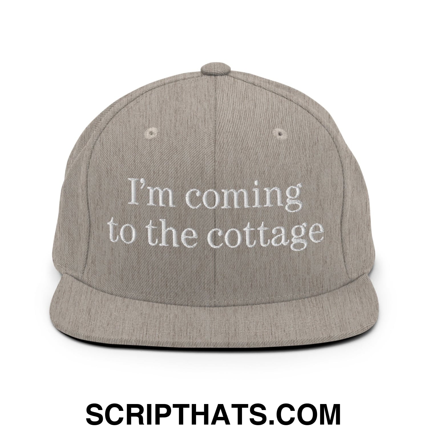 I'm Coming to the Cottage Embroidered Flat Bill Brim Snapback Hat Heather Grey