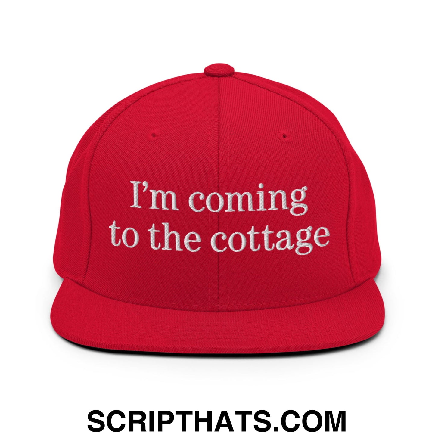 I'm Coming to the Cottage Embroidered Flat Bill Brim Snapback Hat Red