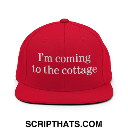 I'm Coming to the Cottage Embroidered Flat Bill Brim Snapback Hat Red
