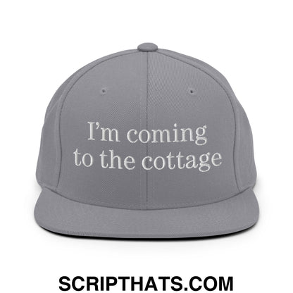 I'm Coming to the Cottage Embroidered Flat Bill Brim Snapback Hat Silver