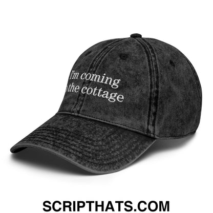 I'm Coming to the Cottage Embroidered Unstructured Denim Dad Hat Black