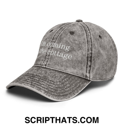 I'm Coming to the Cottage Embroidered Unstructured Denim Dad Hat Charcoal Grey