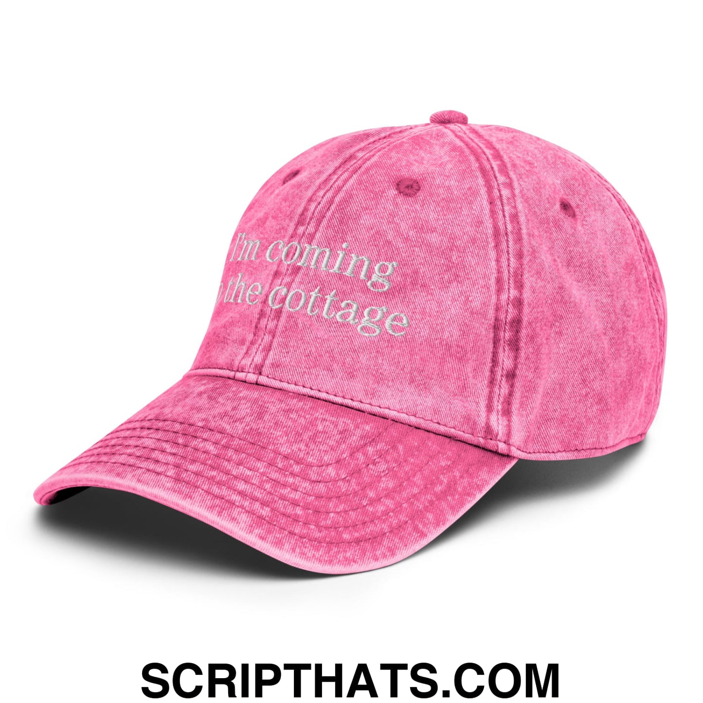 I'm Coming to the Cottage Embroidered Unstructured Denim Dad Hat Pink