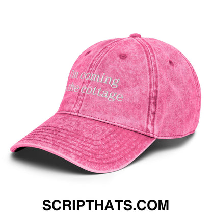 I'm Coming to the Cottage Embroidered Unstructured Denim Dad Hat Pink