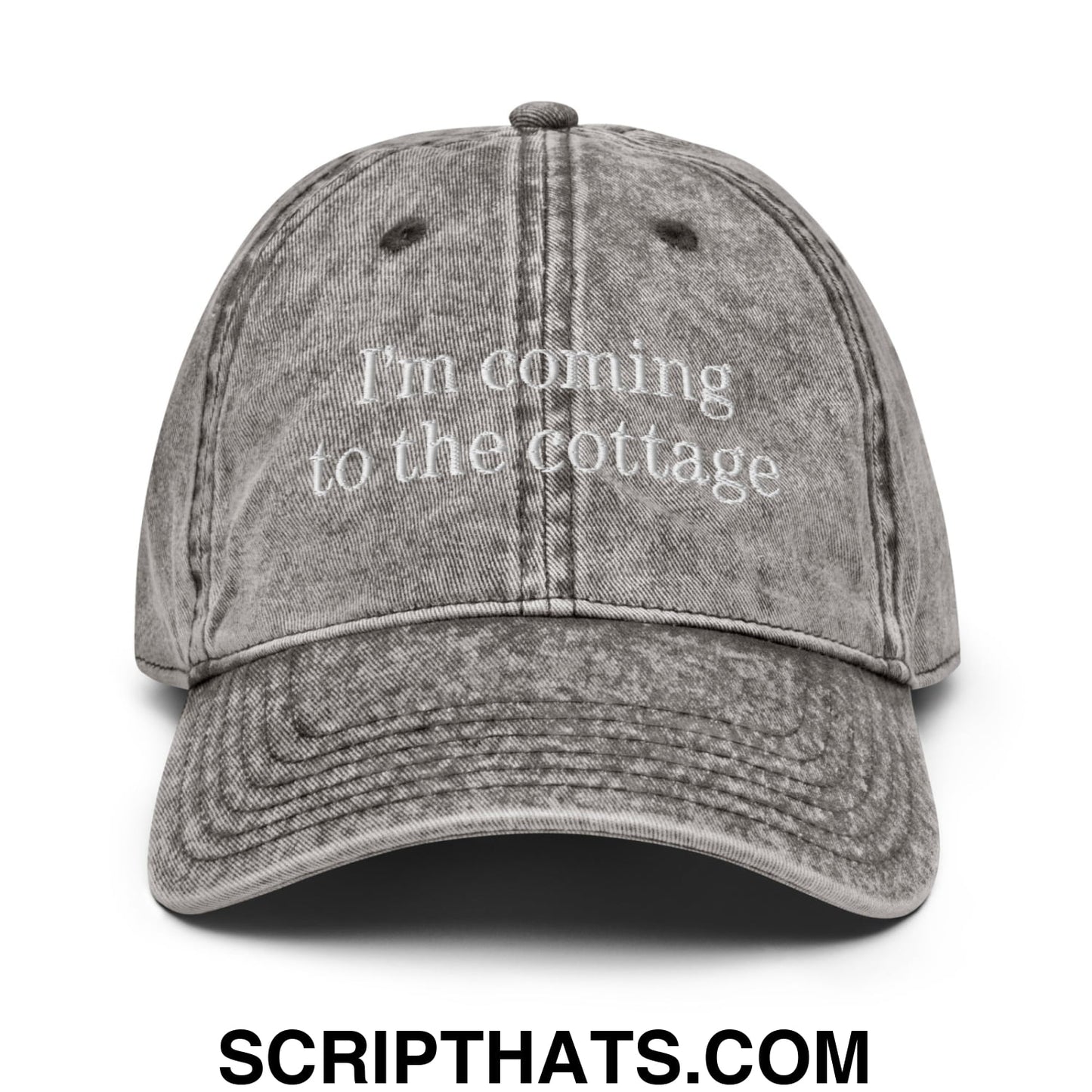 I'm Coming to the Cottage Embroidered Unstructured Denim Dad Hat Charcoal Grey