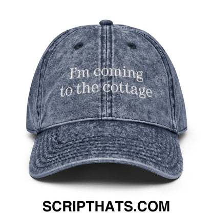 I'm Coming to the Cottage Embroidered Unstructured Denim Dad Hat Navy