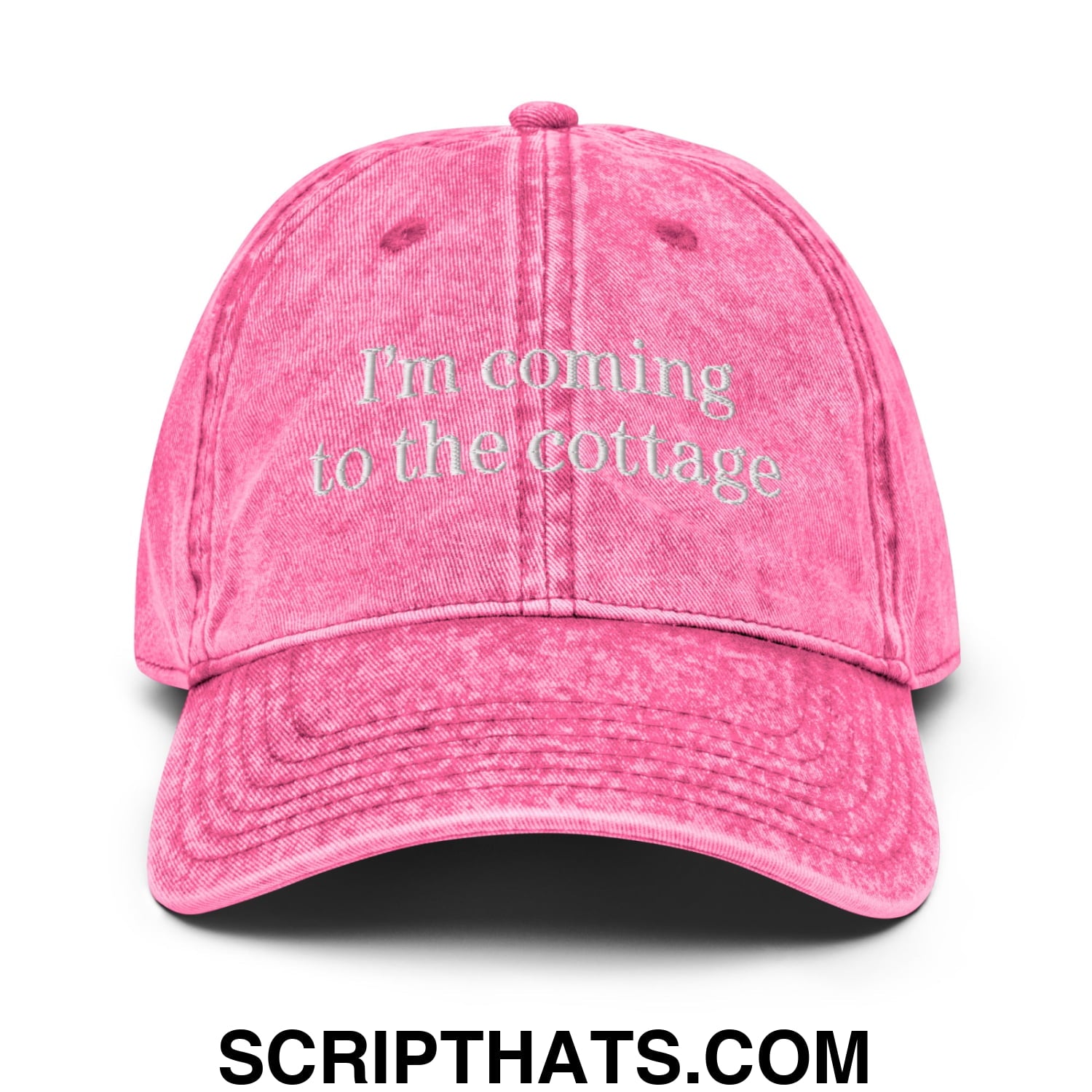 I'm Coming to the Cottage Embroidered Unstructured Denim Dad Hat Pink