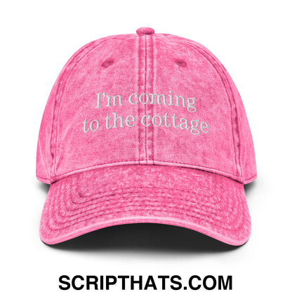 I'm Coming to the Cottage Embroidered Unstructured Denim Dad Hat Pink
