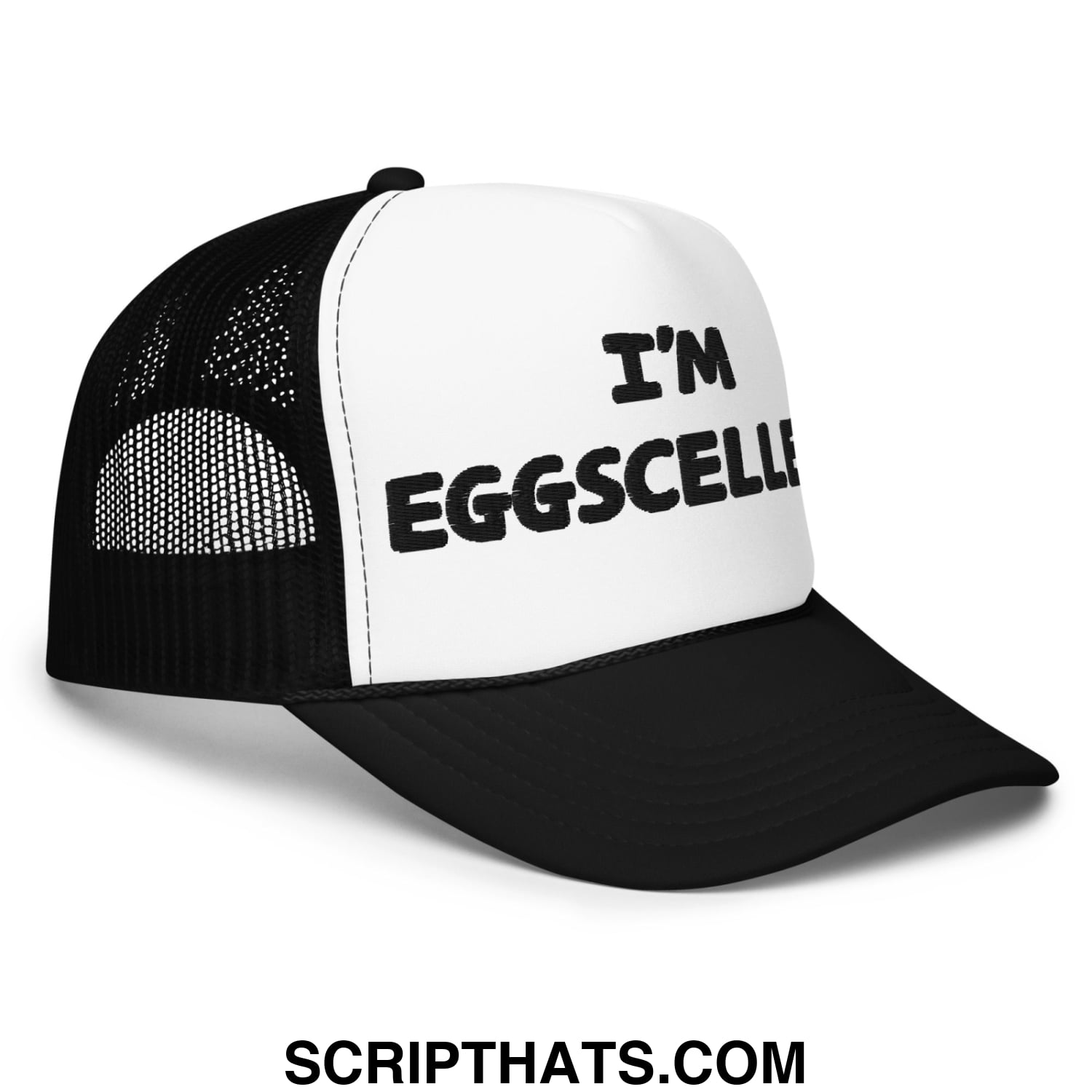 I'm Eggscellent Regular Show Embroidered Foam Trucker Hat Black White Black