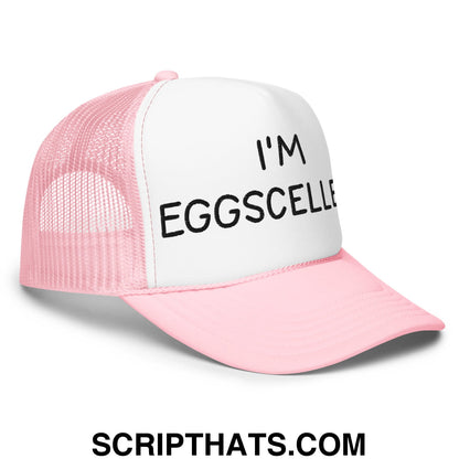 I'm Eggscellent Regular Show Embroidered Foam Trucker Hat Light Pink White Light Pink