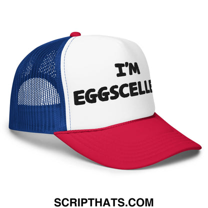 I'm Eggscellent Regular Show Embroidered Foam Trucker Hat White Royal Red