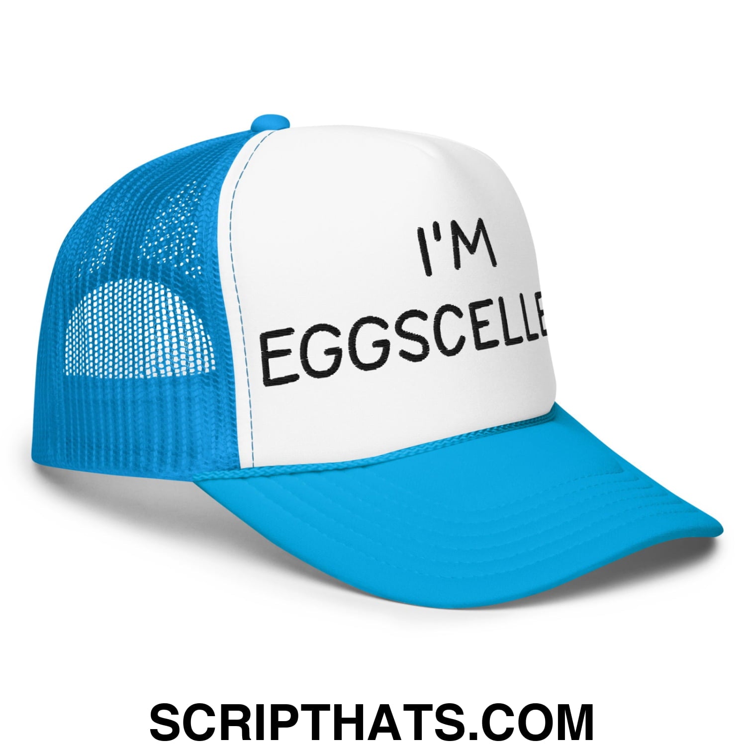 I'm Eggscellent Regular Show Embroidered Foam Trucker Hat Blue White Blue